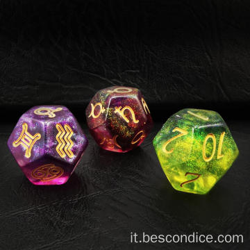 BESCON 3 pezzi set di dadi astrologici, costellazione divinazione d12 dadi, 3 colori effetto di pietra magica o luminoso in scuro